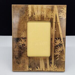 Bamboo Inspired Wooden Picture Frame Lacquered Gold Foil 3x5"